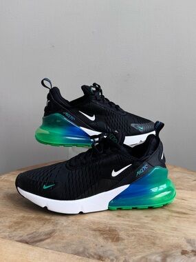 Nike Air Max 270 GS Black Photo Blue Green Size 7 Youth Girl or Boy Sneakers